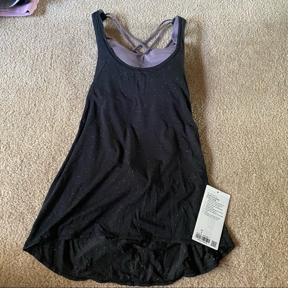 NWT Lululemon Tied in Energy 2-in-1 Tank Black / Frosted Mulberry Size 4